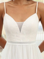 Lace V-Neck Spaghetti Strap Empire Waist Tulle Wedding Dress