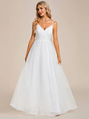 Koutun Spaghetti Straps V-Neck Applique Wedding Dress