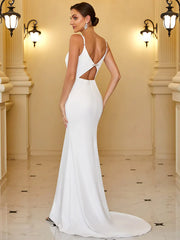 V-Neck Spaghetti Strap Cut-Out Back Sequin Fishtail Evening Dress