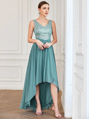 Aimishang Sexy High-Low Maxi Chiffon Evening Dresses with Sequin