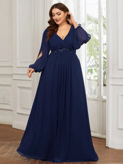 Aimishang Stylish Chiffon Plus Size Evening Dresses with Long Lantern Sleeves