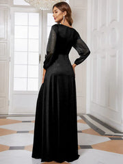 Aimishang Women's Sexy V-Neck Shiny Evening Dresses with Long Sleeve