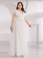 Plus Size Cap Sleeve Floral Lace Long Formal Dresses