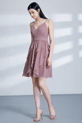 A Line Spaghetti Straps V neck Bridesmaid Dresses