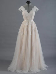 Aimishang Cap Sleeve V-Neck Lace Tulle Wedding Dress With Zipper Back