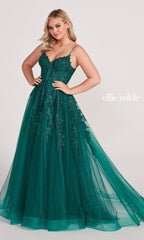 Sheer-Corset Long Lace Prom Ball Gown EW34036