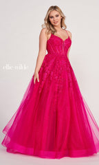 Sheer-Corset Long Lace Prom Ball Gown EW34036