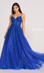 Sheer-Corset Long Lace Prom Ball Gown EW34036
