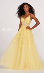 Sheer-Corset Long Lace Prom Ball Gown EW34036