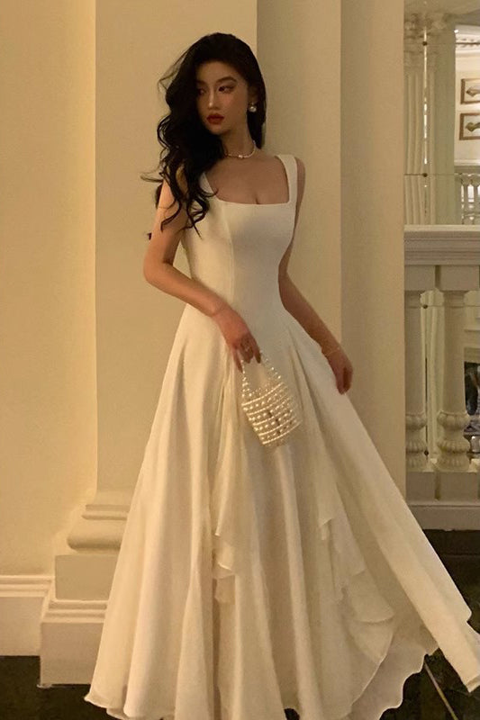 Een lijn vierkante nek prom -jurk, enkellengte elegante avondjurk
