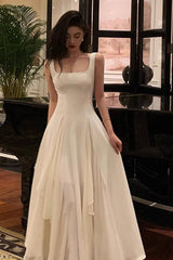 Een lijn vierkante nek prom -jurk, enkellengte elegante avondjurk