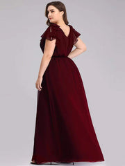 Aimishang Maxi Long Chiffon Plus Size Evening Dresses with Ruffles Sleeves