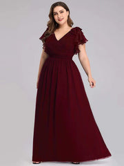 Aimishang Maxi Long Chiffon Plus Size Evening Dresses with Ruffles Sleeves