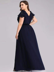 Aimishang Maxi Long Chiffon Plus Size Evening Dresses with Ruffles Sleeves