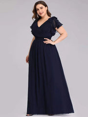 Aimishang Maxi Long Chiffon Plus Size Evening Dresses with Ruffles Sleeves