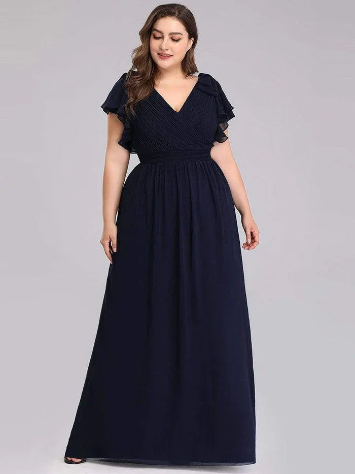 Aimishang Maxi Long Chiffon Plus Size Evening Dresses with Ruffles Sleeves