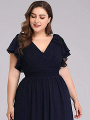Aimishang Maxi Long Chiffon Plus Size Evening Dresses with Ruffles Sleeves