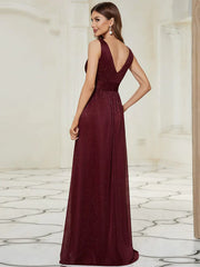 Aimishang Double V Neck Floor Length Sparkly Evening Dresses for Party