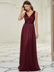 Aimishang Double V Neck Floor Length Sparkly Evening Dresses for Party