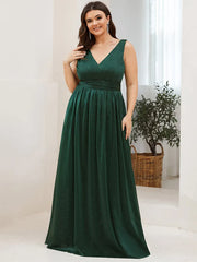 Aimishang Double V Neck Floor Length Sparkly Evening Dresses for Party