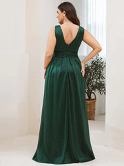 Aimishang Double V Neck Floor Length Sparkly Evening Dresses for Party
