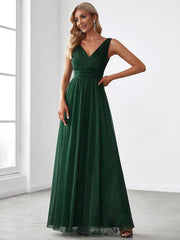 Aimishang Double V Neck Floor Length Sparkly Evening Dresses for Party
