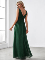 Aimishang Double V Neck Floor Length Sparkly Evening Dresses for Party