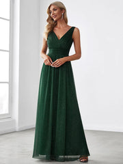 Aimishang Double V Neck Floor Length Sparkly Evening Dresses for Party