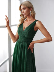 Aimishang Double V Neck Floor Length Sparkly Evening Dresses for Party