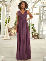 Aimishang Double V Neck Floor Length Sparkly Evening Dresses for Party