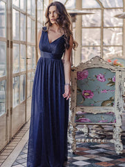 Aimishang Double V Neck Floor Length Sparkly Evening Dresses for Party