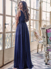 Aimishang Double V Neck Floor Length Sparkly Evening Dresses for Party