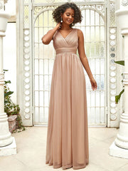 Aimishang Double V Neck Floor Length Sparkly Evening Dresses for Party