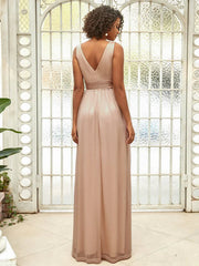 Aimishang Double V Neck Floor Length Sparkly Evening Dresses for Party