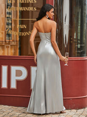 Pleated Sheath/Column Floor-length Prom Dress with Slit Silver
