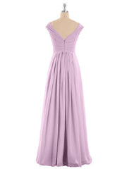 V Neck Chiffon Gown with Cap Sleeves Wisteria