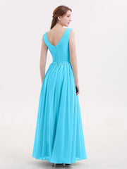 V Neck Maxi Chiffon Dresses with Ziper Back Pool