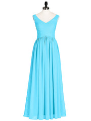 V Neck Maxi Chiffon Dresses with Ziper Back Pool