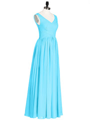 V Neck Maxi Chiffon Dresses with Ziper Back Pool