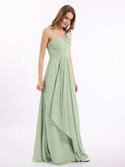 One ruffle Shoulder Long Bridesmaid Dress Dusty Sage