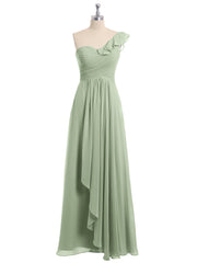 One ruffle Shoulder Long Bridesmaid Dress Dusty Sage