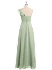 One ruffle Shoulder Long Bridesmaid Dress Dusty Sage
