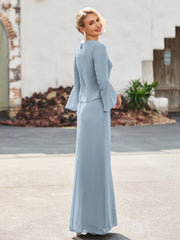 V-neck Beaded Floor-length Sheath Dress Dusty Blue