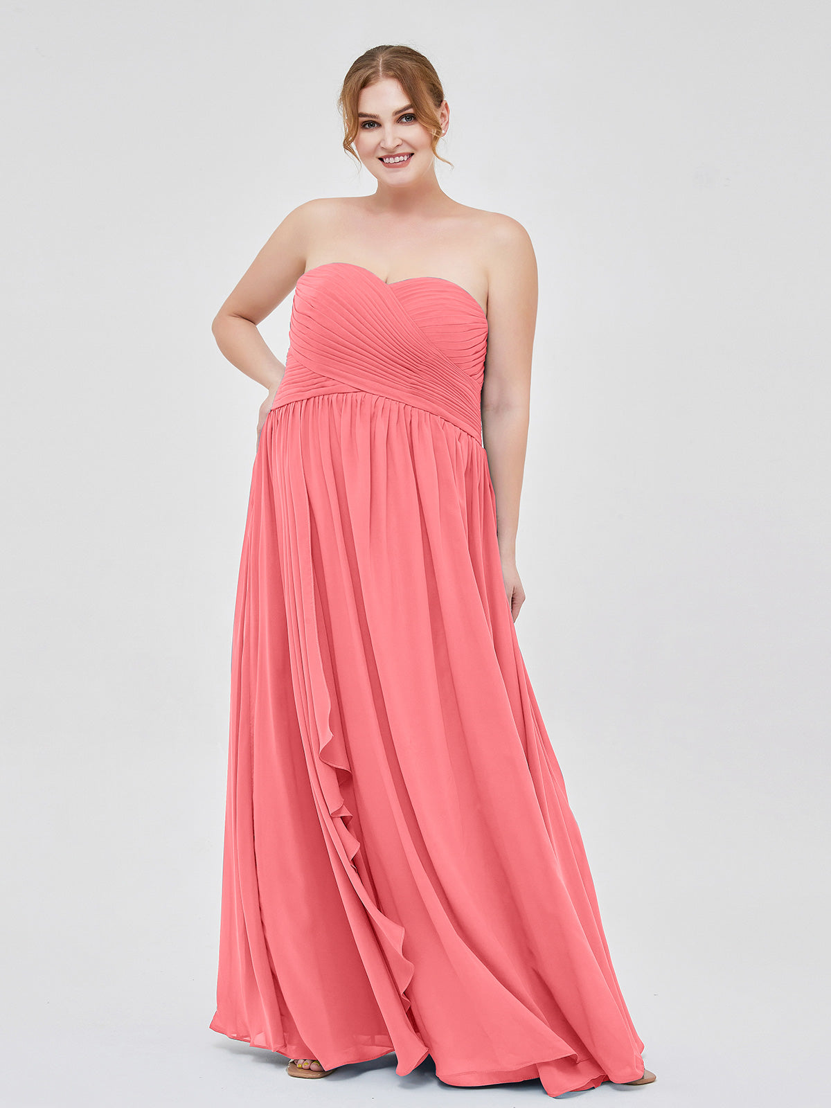 Sweetheart Neck Empire Chiffon Bridemsiad Gown Watermelon