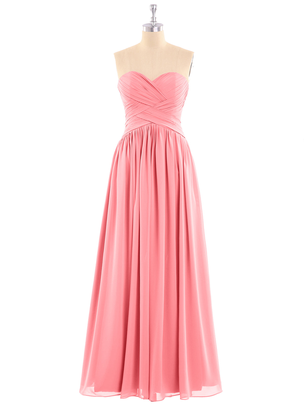 Chiffon Bridesmaid Dresses Cross Pleated Bodice Watermelon