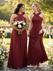 Cross Shoulder Strap Chiffon Dress with Empire Waist Royal Blue