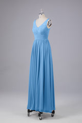 Elegant A-line V Neck Straps Chiffon Bridesmaid Dresses