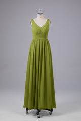 Elegant A-line V Neck Straps Chiffon Bridesmaid Dresses