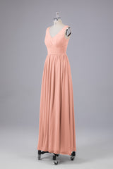 Elegant A-line V Neck Straps Chiffon Bridesmaid Dresses