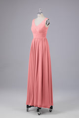 Elegant A-line V Neck Straps Chiffon Bridesmaid Dresses
